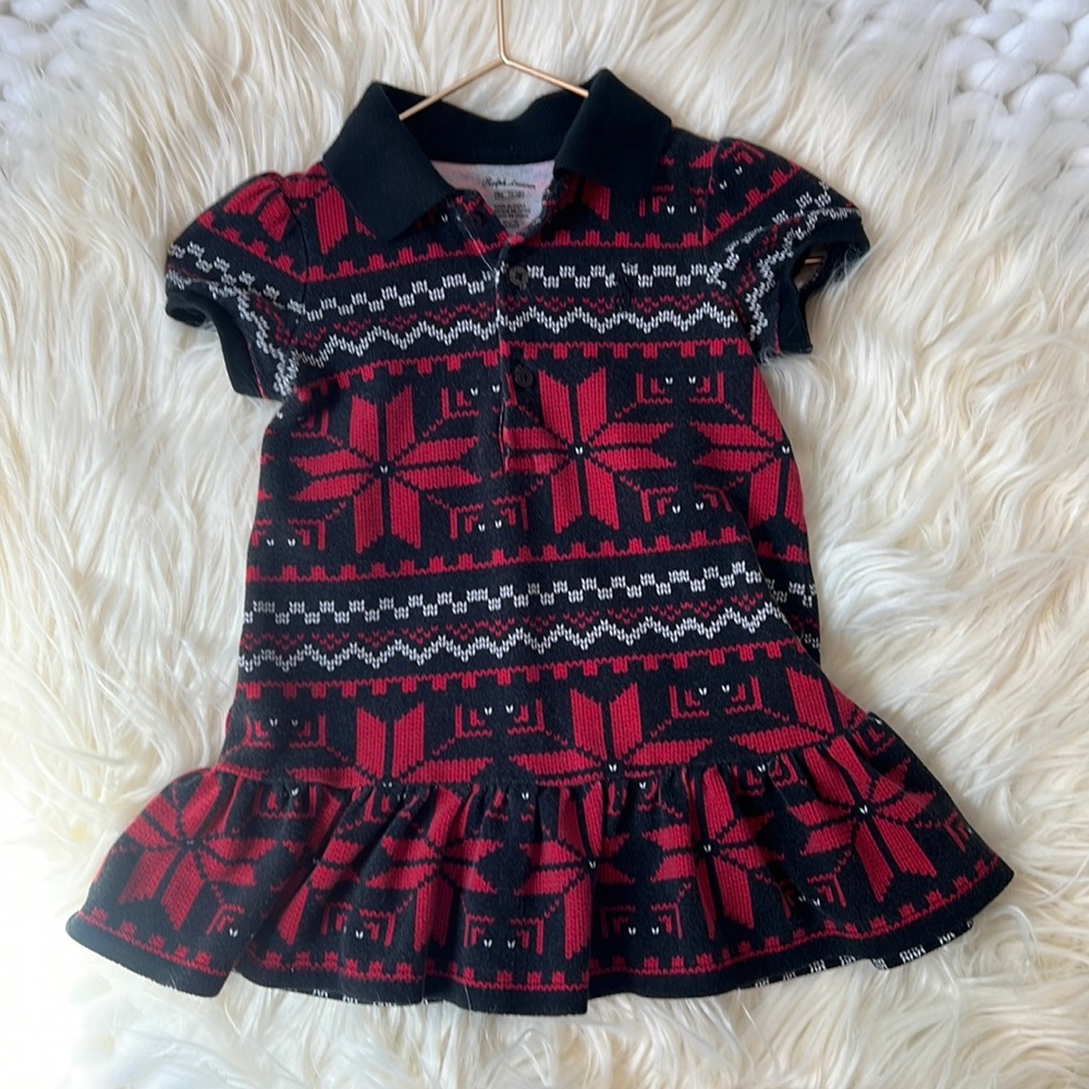 Polo Ralph Lauren Black Red Fair Isle Nordic Poinsettia Holiday Dress 9 months